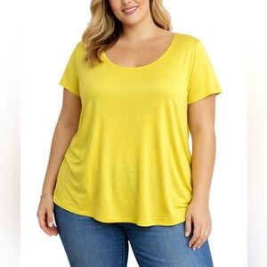 Eileen Fisher Woman 1X Jersey Silk Short Sleeve T-Shirt in Yellow